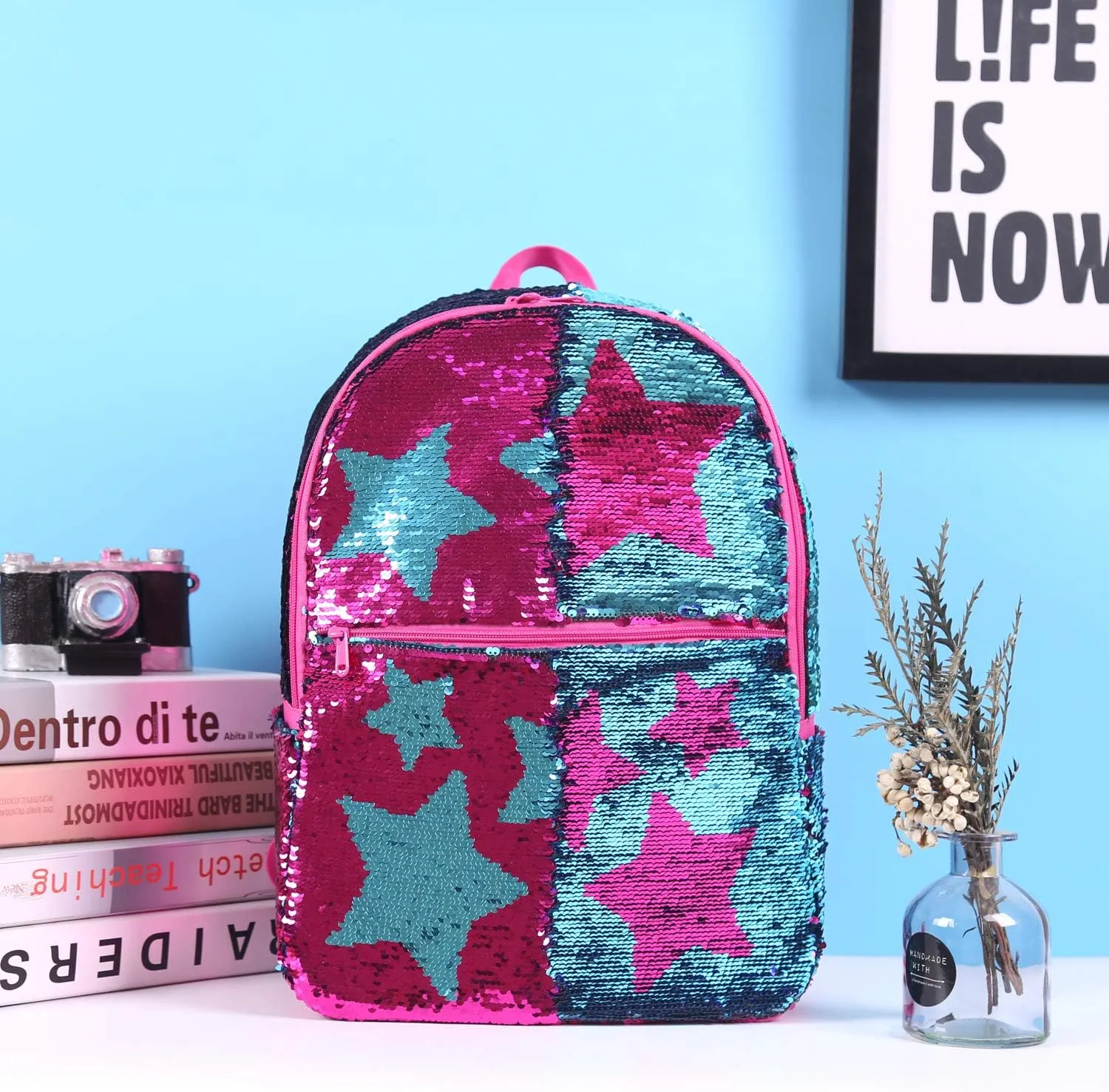 Sequin School Backpack for Girls Boys Kids Cute Kindergarten Elementary Book Bag Bookbag Glitter Sparkly Back Pack