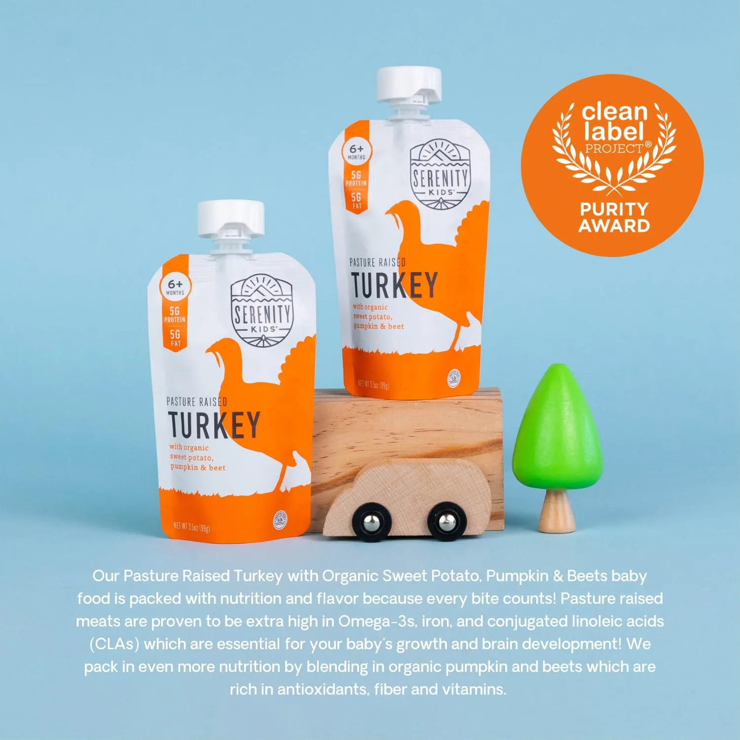 Serenity Kids 6  Months Baby Food Pouches Puree Made w/ Ethically Sourced Meat & Organic Veggies - 3.5 Oz BPA-Free Pouch - Free Range Turkey, Sweet Potato, Pumpkin & Beet - 6 Count - Turkey Baby Food