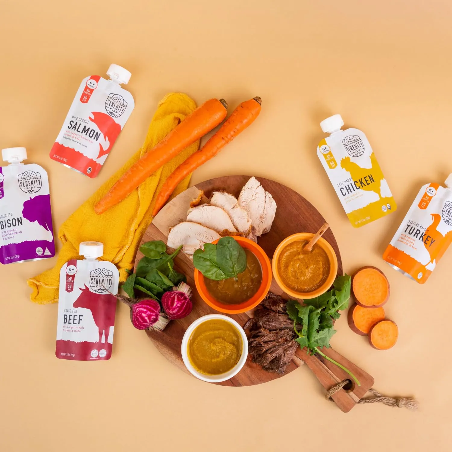 Serenity Kids 6  Months Baby Food Pouches Puree Made w/ Ethically Sourced Meat & Organic Veggies - 3.5 Oz BPA-Free Pouch - Free Range Turkey, Sweet Potato, Pumpkin & Beet - 6 Count - Turkey Baby Food