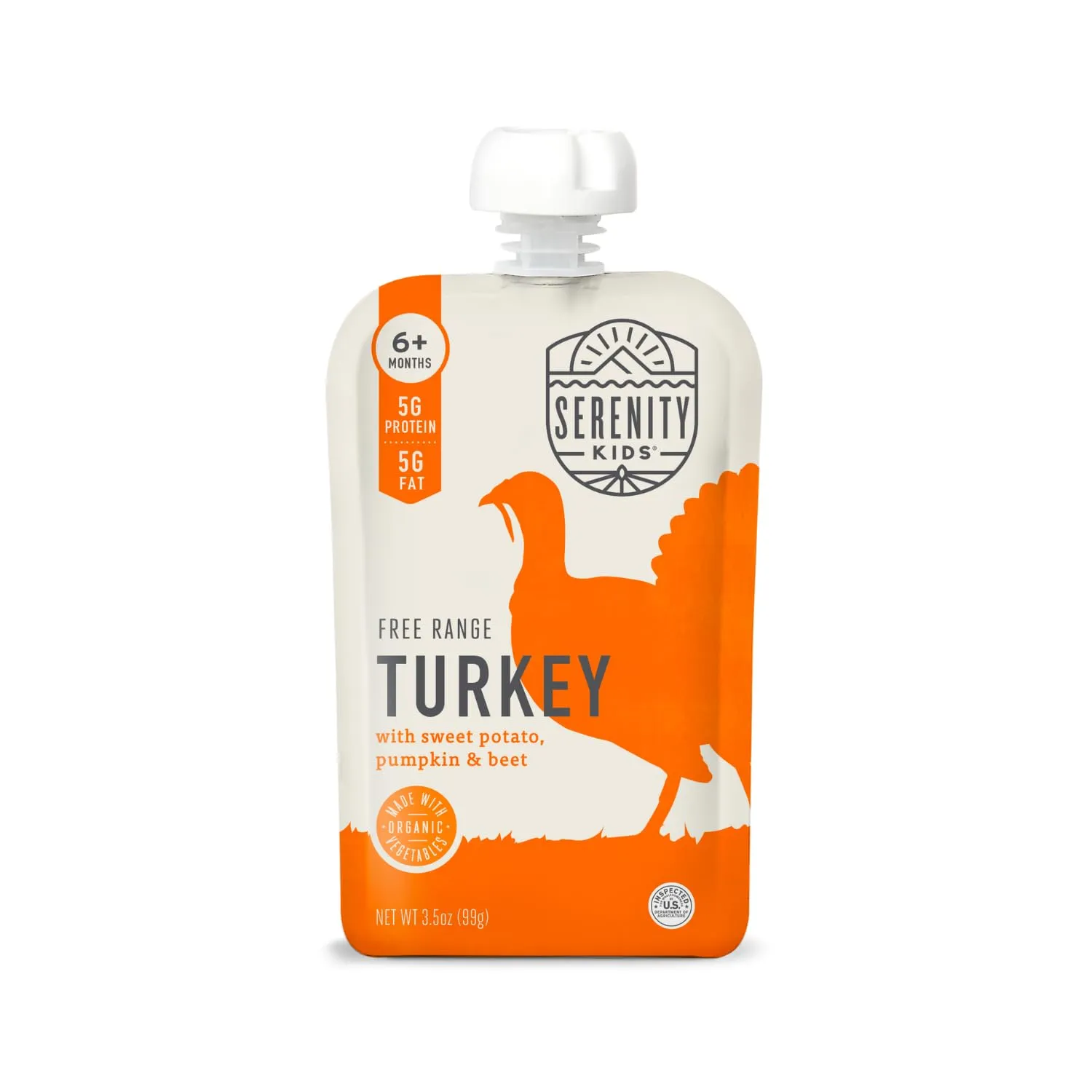 Serenity Kids 6  Months Baby Food Pouches Puree Made w/ Ethically Sourced Meat & Organic Veggies - 3.5 Oz BPA-Free Pouch - Free Range Turkey, Sweet Potato, Pumpkin & Beet - 6 Count - Turkey Baby Food