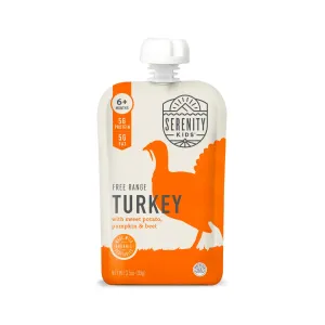 Serenity Kids 6  Months Baby Food Pouches Puree Made w/ Ethically Sourced Meat & Organic Veggies - 3.5 Oz BPA-Free Pouch - Free Range Turkey, Sweet Potato, Pumpkin & Beet - 6 Count - Turkey Baby Food