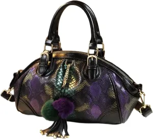 Serpentine Leather Hobo Bag for Women Top Handle Satchel Crossbody Handbags Purses Tassel Shoulder Messenger Bags