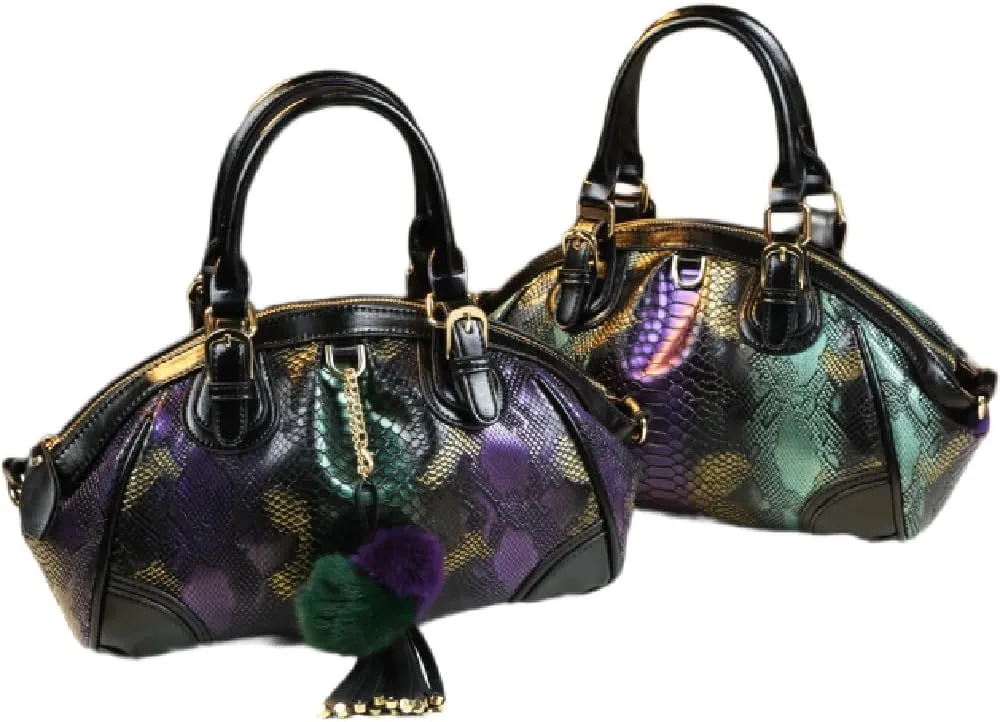 Serpentine Leather Hobo Bag for Women Top Handle Satchel Crossbody Handbags Purses Tassel Shoulder Messenger Bags