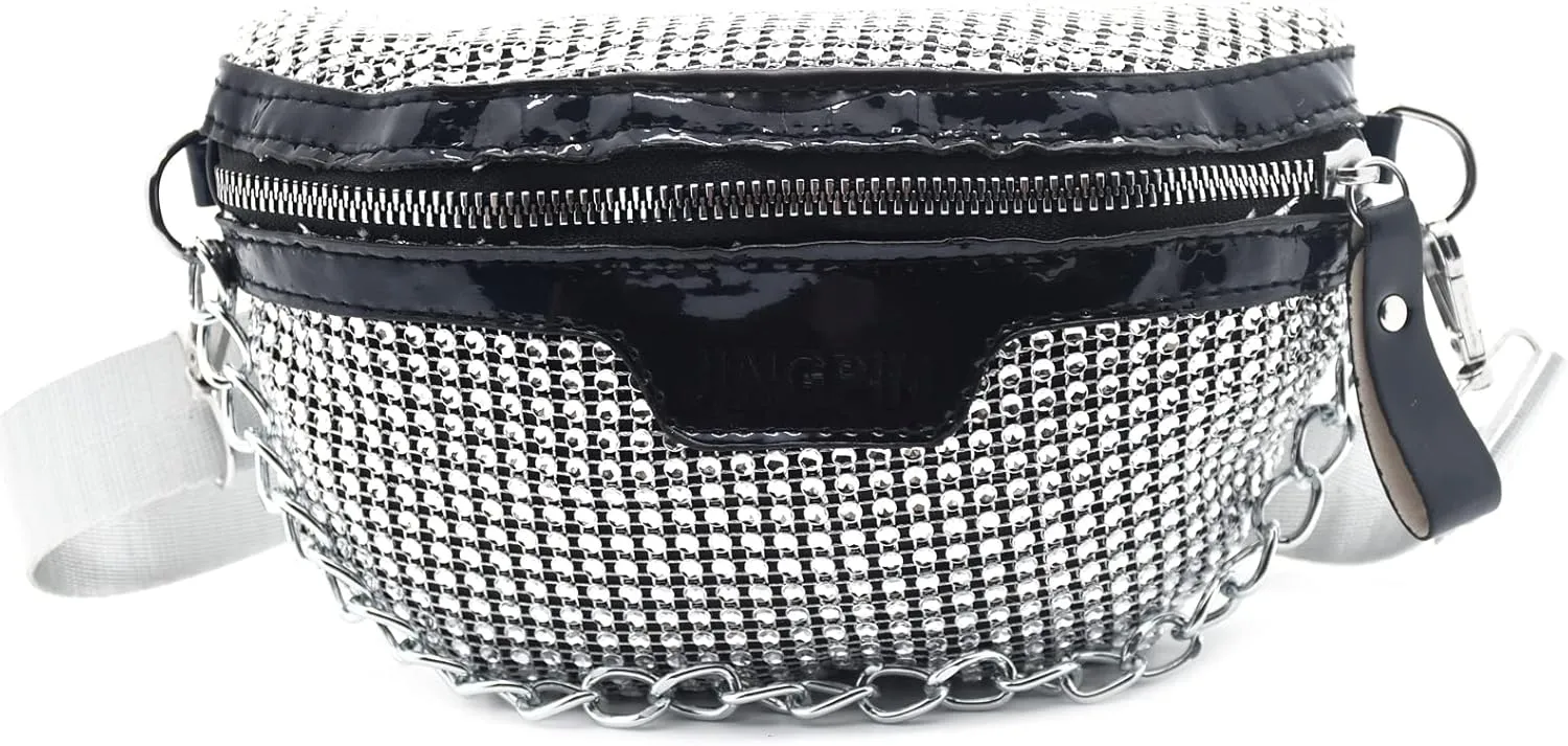Shiny Rhinestones Crystal Waist Bag Fanny Pack for Women Girls Small Belt Bum Bag Crossbody Cell Phone Pouch for Party Beach Travel