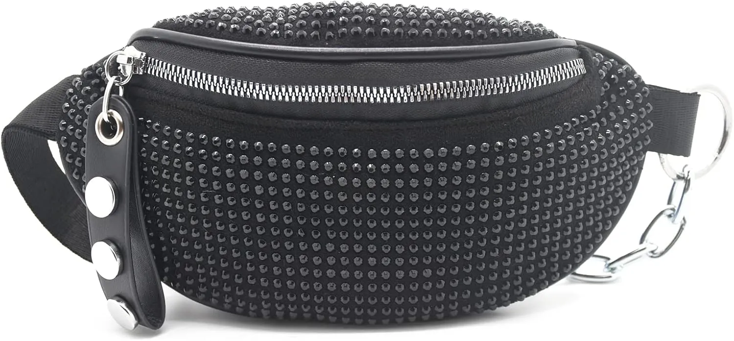 Shiny Rhinestones Crystal Waist Bag Fanny Pack for Women Girls Small Belt Bum Bag Crossbody Cell Phone Pouch for Party Beach Travel