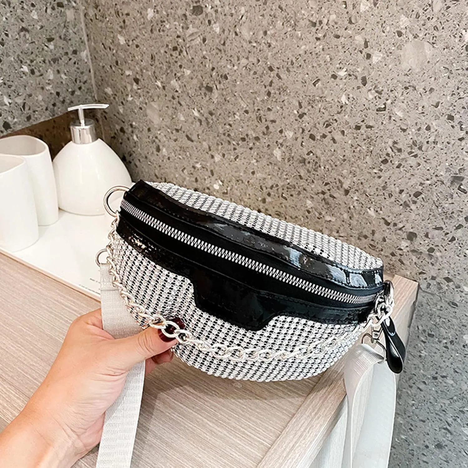 Shiny Rhinestones Crystal Waist Bag Fanny Pack for Women Girls Small Belt Bum Bag Crossbody Cell Phone Pouch for Party Beach Travel