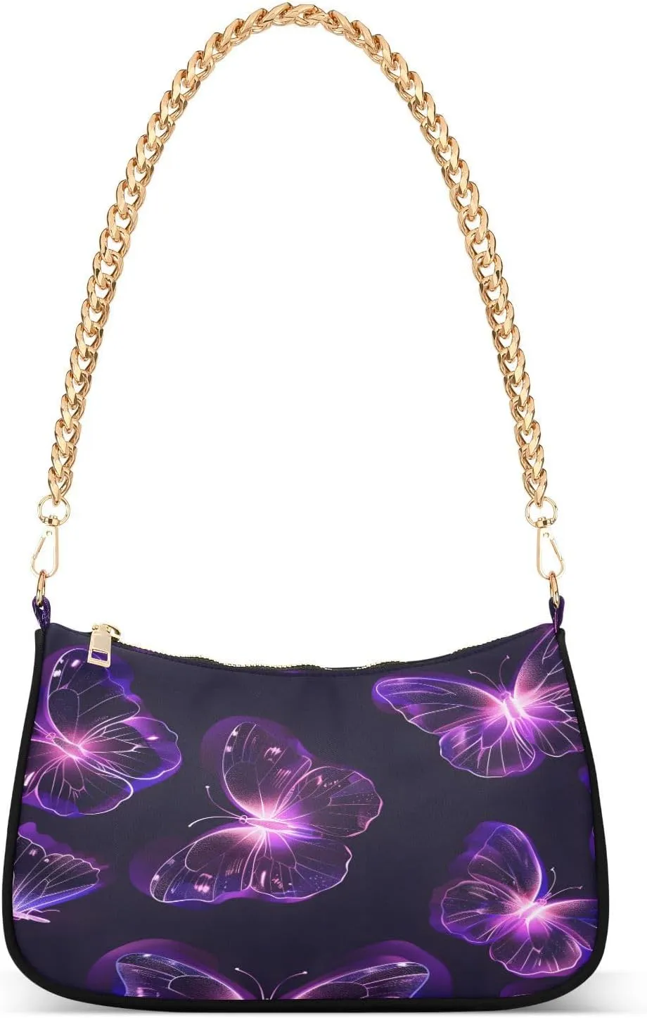 Shoulder Bags for Women Purple Glitter Butterfly Hobo Tote Handbag Small Clutch Purse with Zipper Closure
