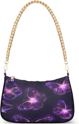 Shoulder Bags for Women Purple Glitter Butterfly Hobo Tote Handbag Small Clutch Purse with Zipper Closure