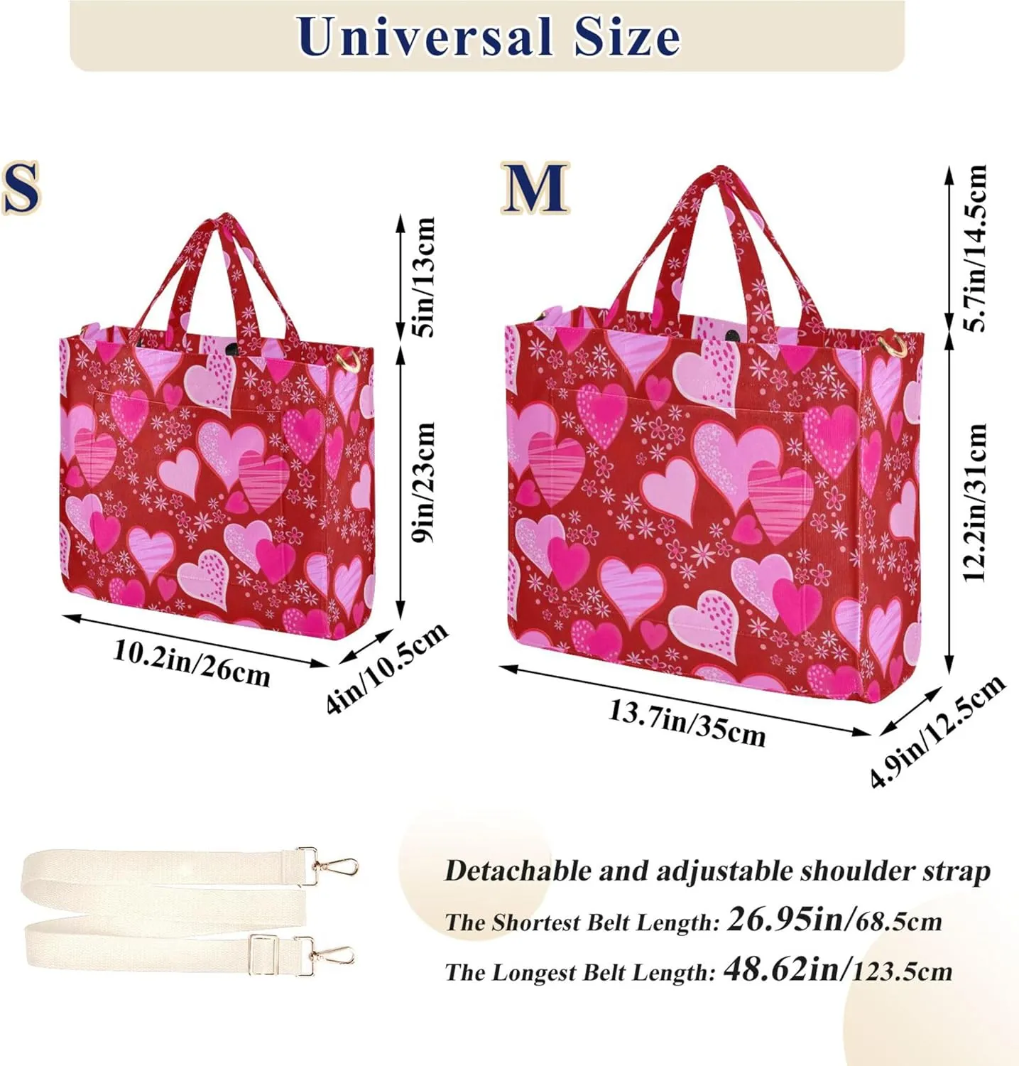 Shoulder Purse Women White Red Hearts Crossbody Travel Bag Teacher Bride Friend Tote Laptop Big Satchel
