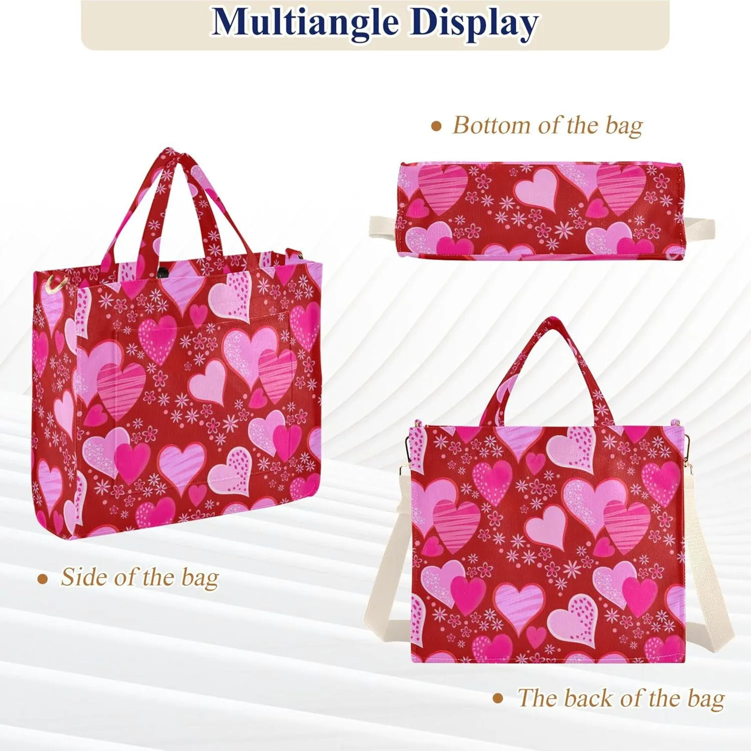 Shoulder Purse Women White Red Hearts Crossbody Travel Bag Teacher Bride Friend Tote Laptop Big Satchel