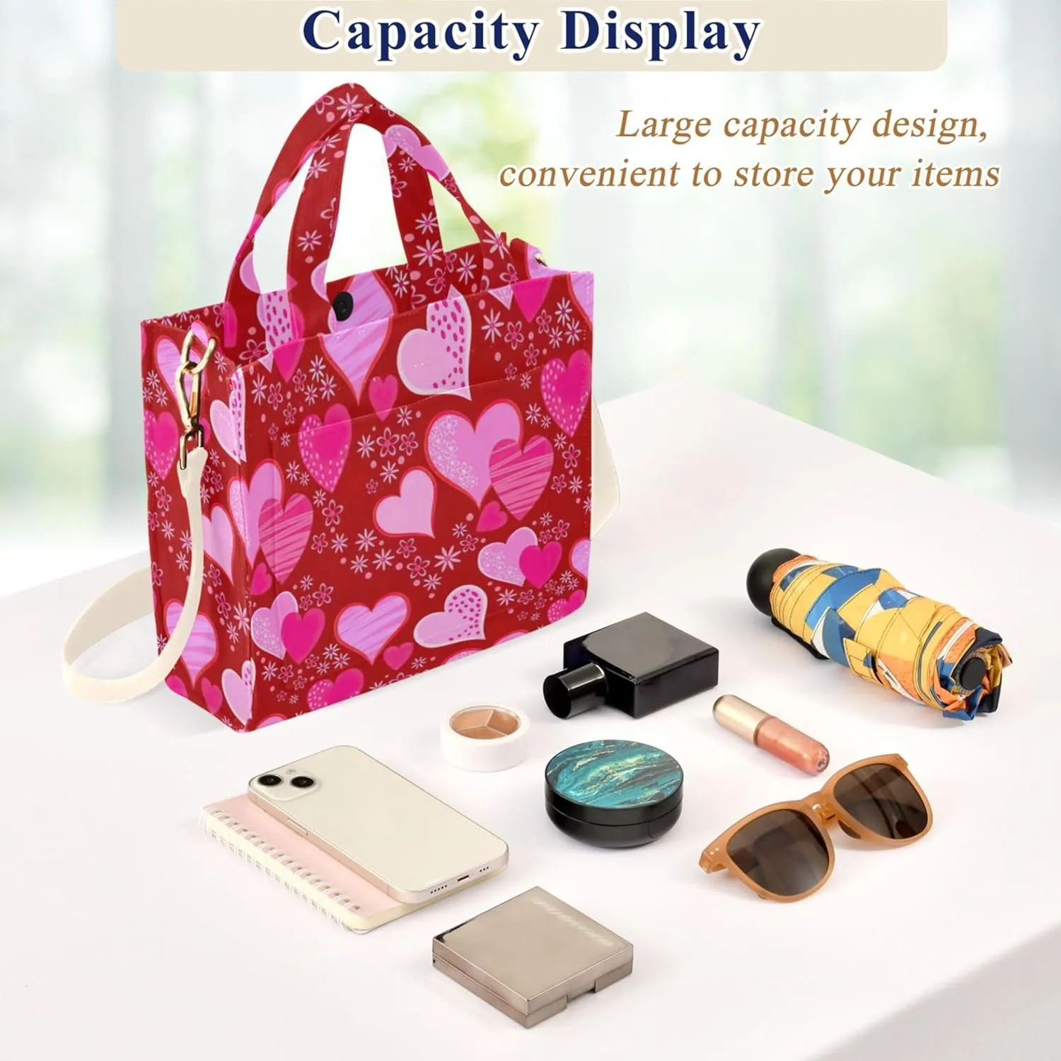 Shoulder Purse Women White Red Hearts Crossbody Travel Bag Teacher Bride Friend Tote Laptop Big Satchel