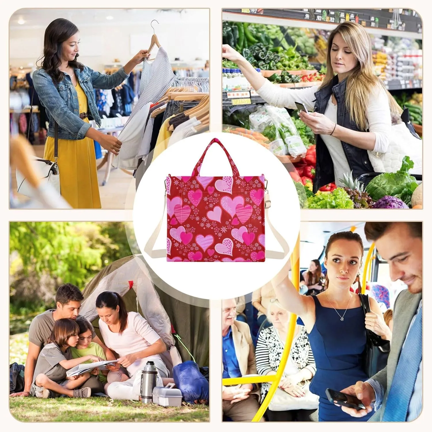 Shoulder Purse Women White Red Hearts Crossbody Travel Bag Teacher Bride Friend Tote Laptop Big Satchel