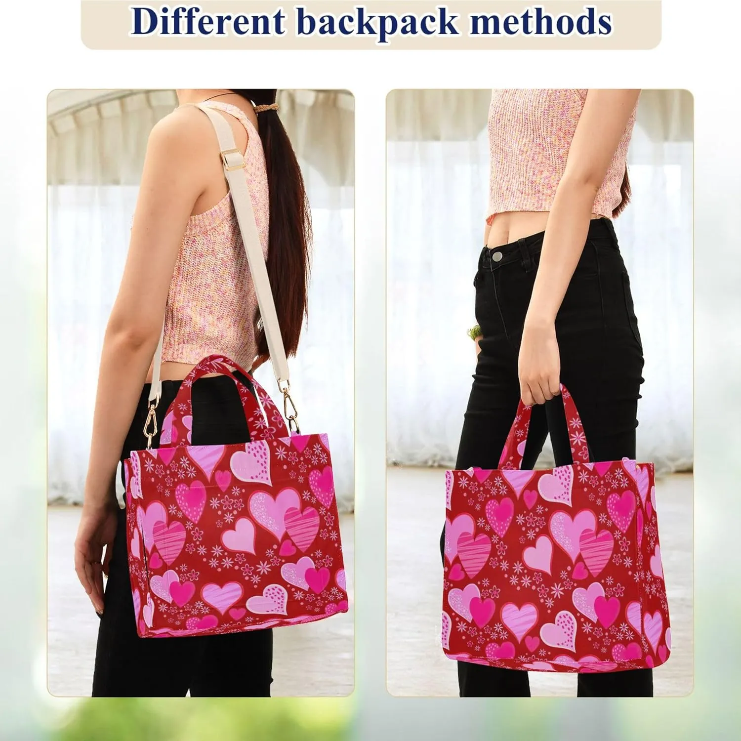 Shoulder Purse Women White Red Hearts Crossbody Travel Bag Teacher Bride Friend Tote Laptop Big Satchel