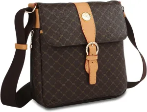 Signature Brown Top Buckle Messenger Bag by Rioni Designer Handbags