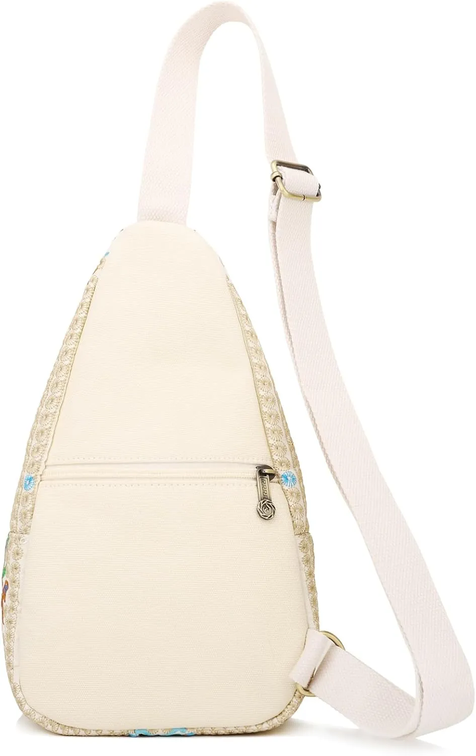 SILKAREA Vintage Canvas Small Sling Bag for Women's Chest Purses Handbag Crossbody Bag Boho Embroidered Backpack Purse (Beige Blue)