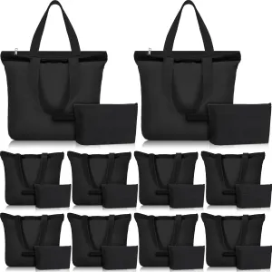 Silkfly 20 Pcs Tote Bag with Zipper, Cotton Canvas Makeup Bag Kitchen Reusable Grocery Pouch Blank Canvas Totes with Handles
