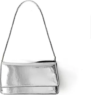 Silver Bag Evening Clutch Bag Sparkly Satchel Patent Leather Y2K Handbag Crossbody Metallic Purses for Party.