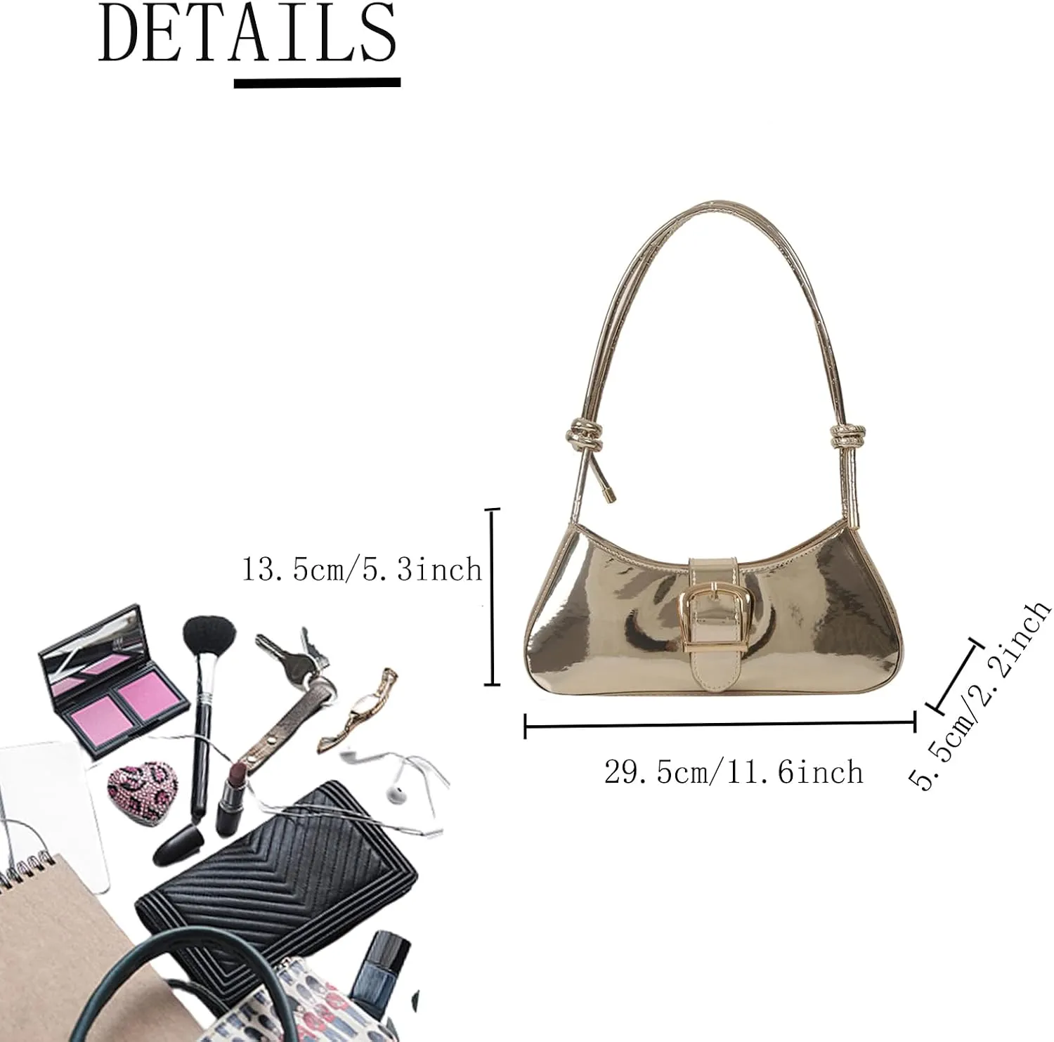 Silver Bag Evening Clutch Bag Sparkly Satchel Patent Leather Y2K Handbag Crossbody Metallic Purses for Party.