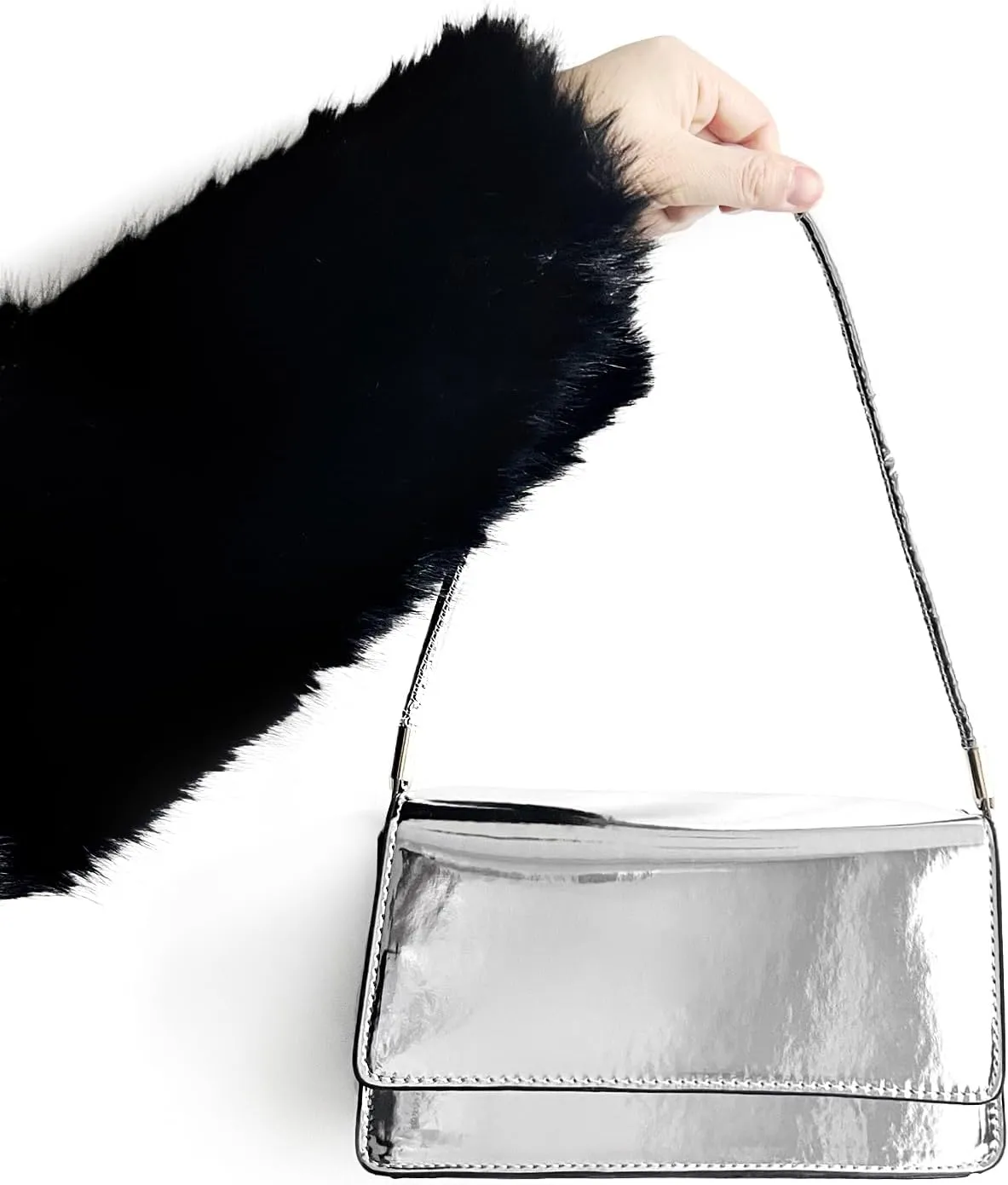 Silver Bag Evening Clutch Bag Sparkly Satchel Patent Leather Y2K Handbag Crossbody Metallic Purses for Party.