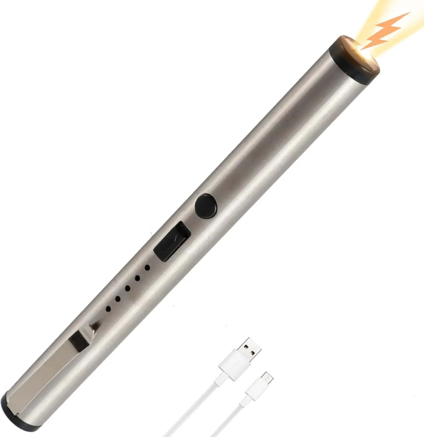 Silver MagiUSA tazer Pen Electric Shock Pen self Defense Device Compact Rechargeable Safety Tool for Women Men Travel USB stun Stick Survival Pen Keychain Protection Gear