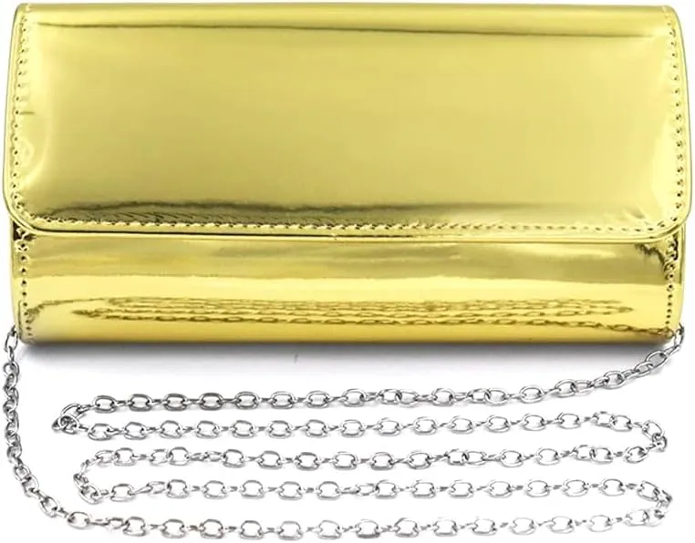 Silver Metallic Purse Flap Dazzling Small Clutch Bag Evening Bag With Detachable Chain