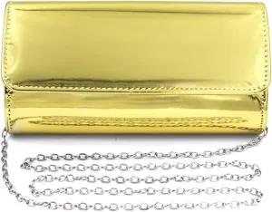 Silver Metallic Purse Flap Dazzling Small Clutch Bag Evening Bag With Detachable Chain