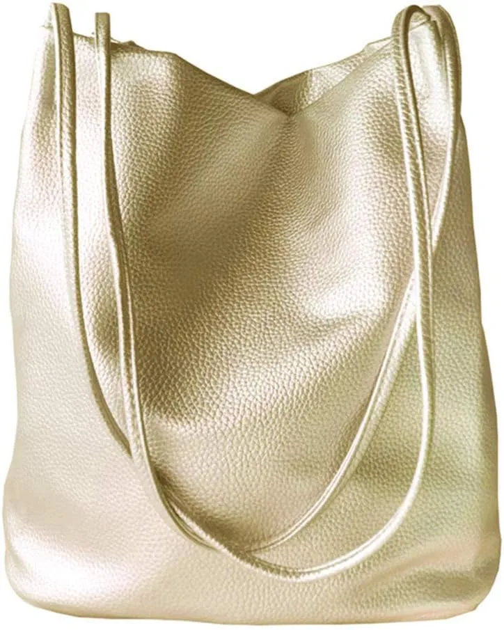 Silver Purse for Women Bucket Tote Bag Large Shoulder Handbags for Ladies Soft Leather Hobo Bags