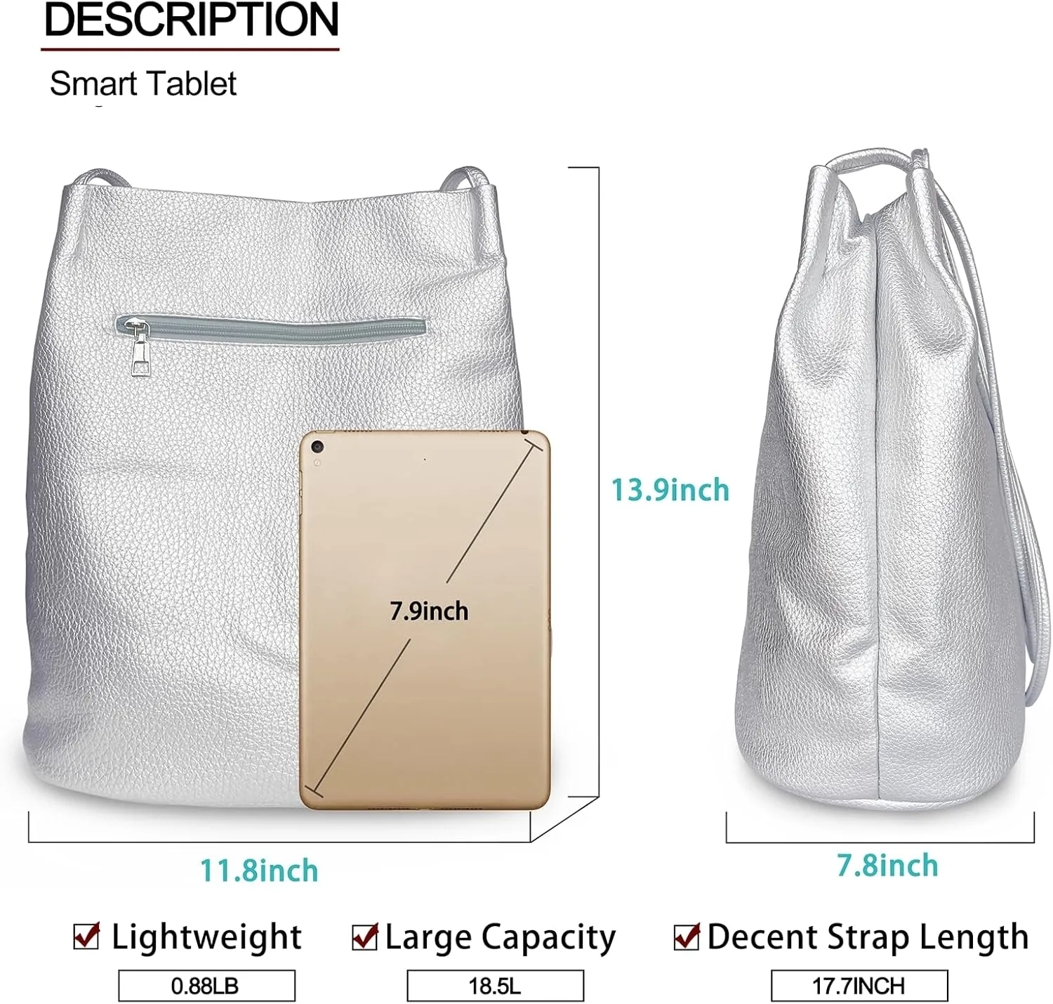 Silver Purse for Women Bucket Tote Bag Large Shoulder Handbags for Ladies Soft Leather Hobo Bags