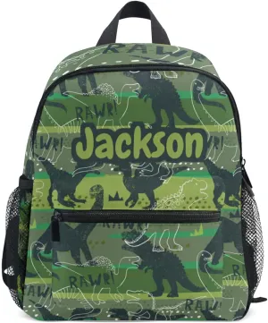 Sinestour Custom Dinosaur Kid's Backpack - Personalized with Name/Text, Preschool Backpack for Boys & Girls with Chest Strap