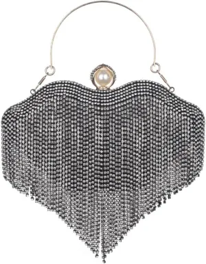 Sither Rhinestone Handbag Purses for Women Evening Handbag Purses Crystal Tassel Clutch Purses Sparkly Clutches Shoulder Chain Bags for Party Prom Christmas Gift (black)