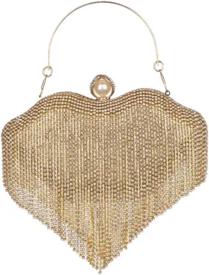 Sither Rhinestone Handbag Purses for Women Evening Handbag Purses Crystal Tassel Clutch Purses Sparkly Clutches Shoulder Chain Bags for Party Prom Christmas Gift (gold)