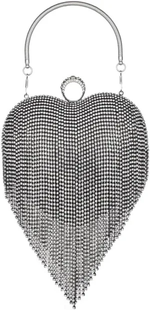 Sither Rhinestone Tassel Handbag Purses for Women Evening Handbag Purses Heart Shape Clutch Purses Sparkly Clutches Shoulder Chain Bags for Party Prom Christmas Gift (black)