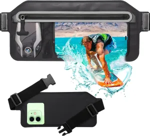 SJEhome Waterproof Phone Pouch,IPX8 Waterproof Phone Case with Adjustable Waist Strap,Compatible with iPhone Whole Series Galaxy Whole Series up to 7",Waist Bag for Beach, Boating,Swim,Black