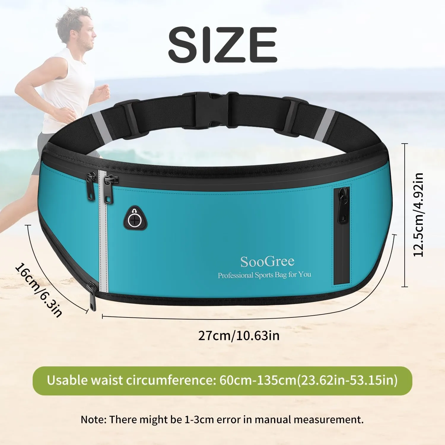 Slim Running Belt Fanny Pack, Resistant Waist Pack Money Belt Bag for Hiking Cycling Workout, Gym Phone Holder with Adjustable Strap (Blue)