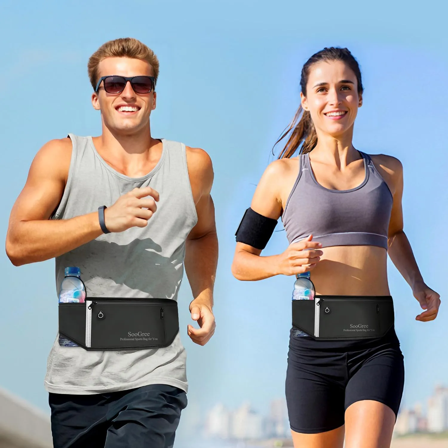 Slim Running Belt Fanny Pack, Resistant Waist Pack Money Belt Bag for Hiking Cycling Workout, Gym Phone Holder with Adjustable Strap (Blue)