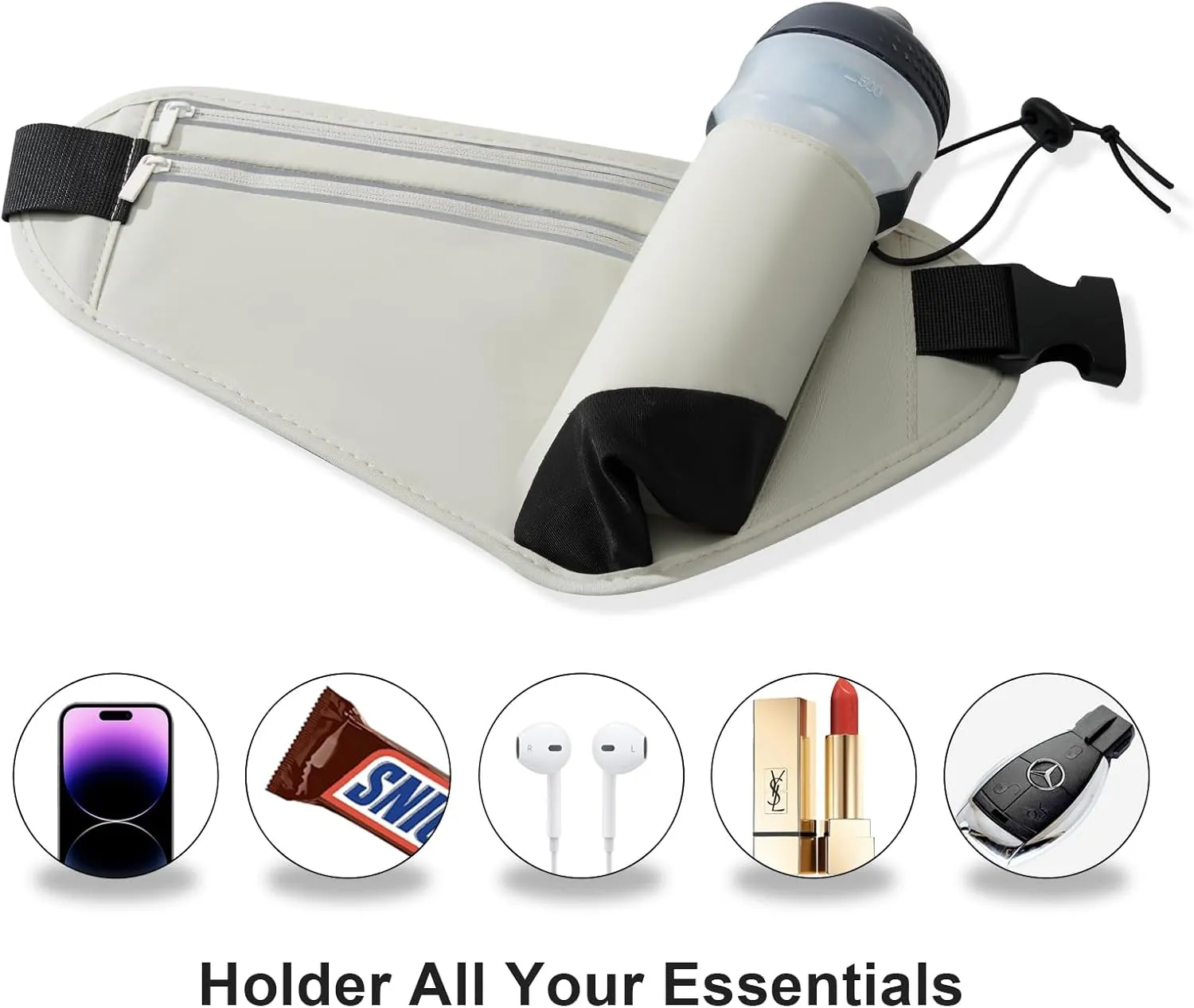 Slim Running Belt for Women Men,Runners Fanny Pack Phone Holder,Money Belt,Running Gear Accessories,with 3 Pockets (Jet Gray)