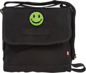 Small Canvas Field Shoulder Bag - Durable Timeless Messenger with Design, Black Smile