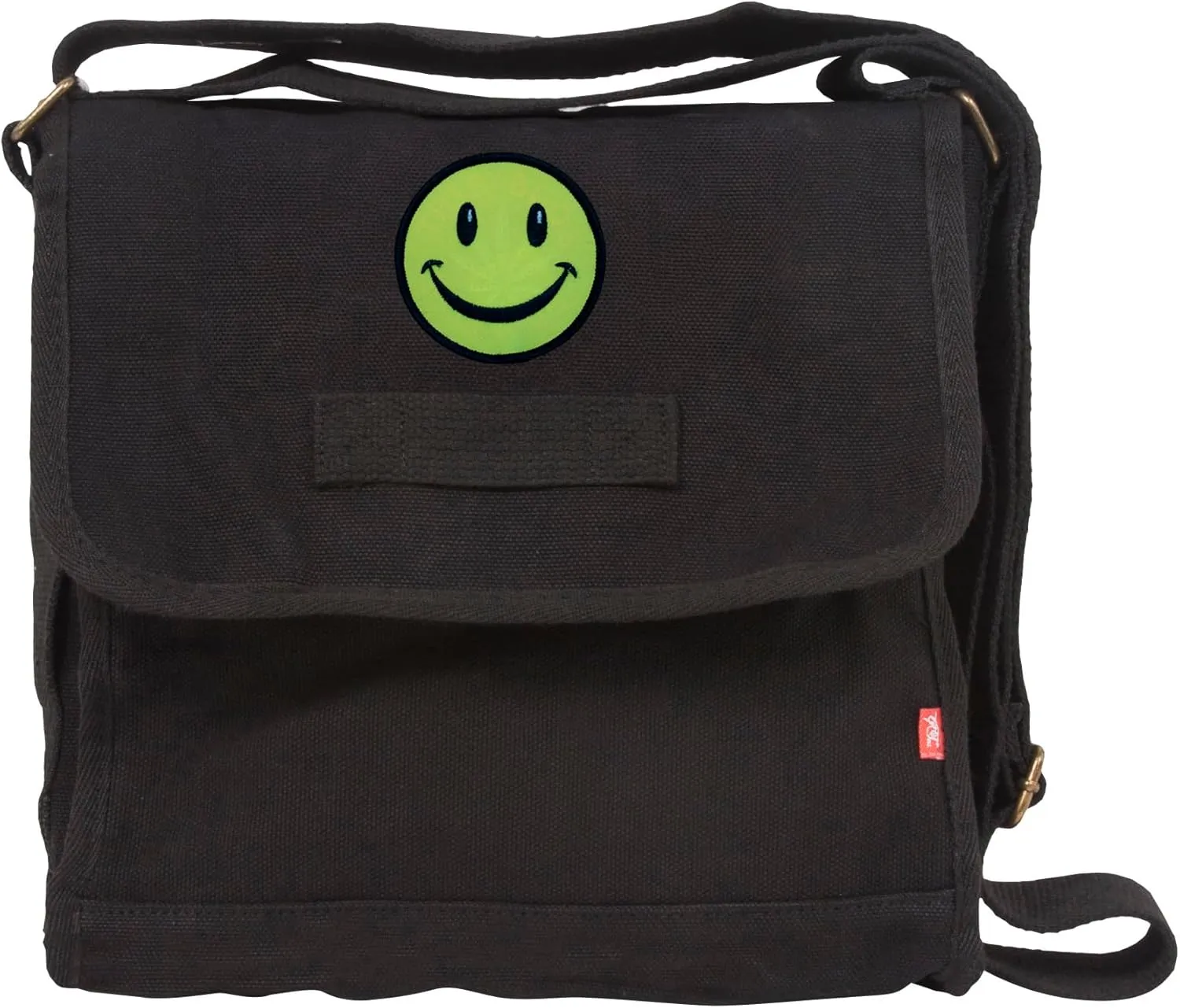 Small Canvas Field Shoulder Bag - Durable Timeless Messenger with Design, Black Smile
