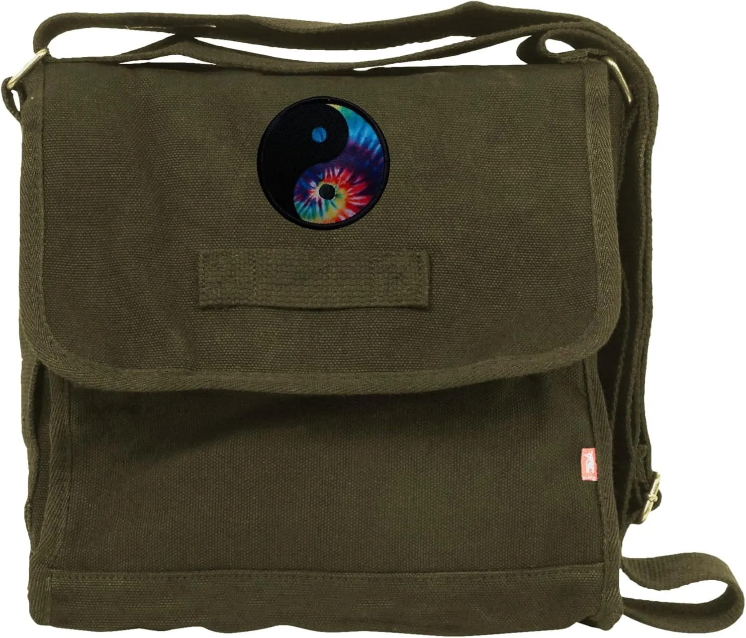 Small Canvas Field Shoulder Bag - Durable Timeless Messenger with Design, Olive Ying Yang