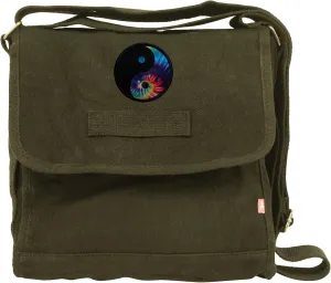Small Canvas Field Shoulder Bag - Durable Timeless Messenger with Design, Olive Ying Yang