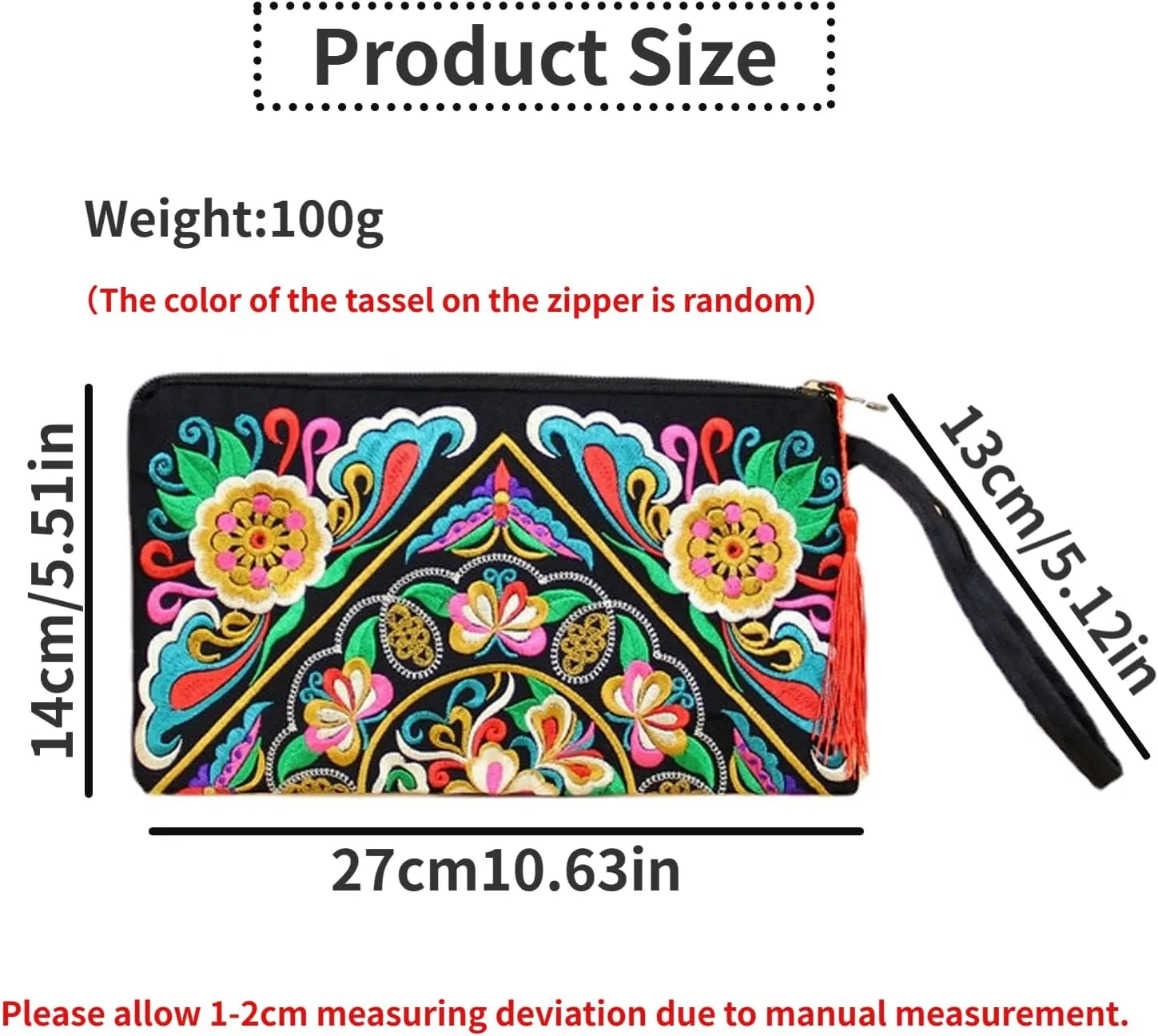 Small Handbag Coin Purse Boho Wallet Wristlet Clutch Purses for Women Embroidered Purse Tassel Silk Bag for Women (A Flower)