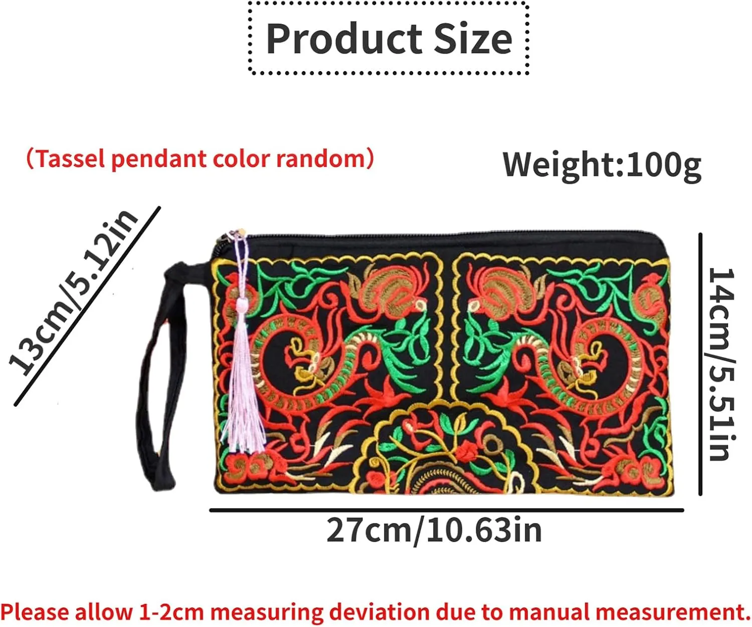Small Handbag Coin Purse Boho Wallet Wristlet Clutch Purses for Women Embroidered Purse Tassel Silk Bag for Women (C Dragon)