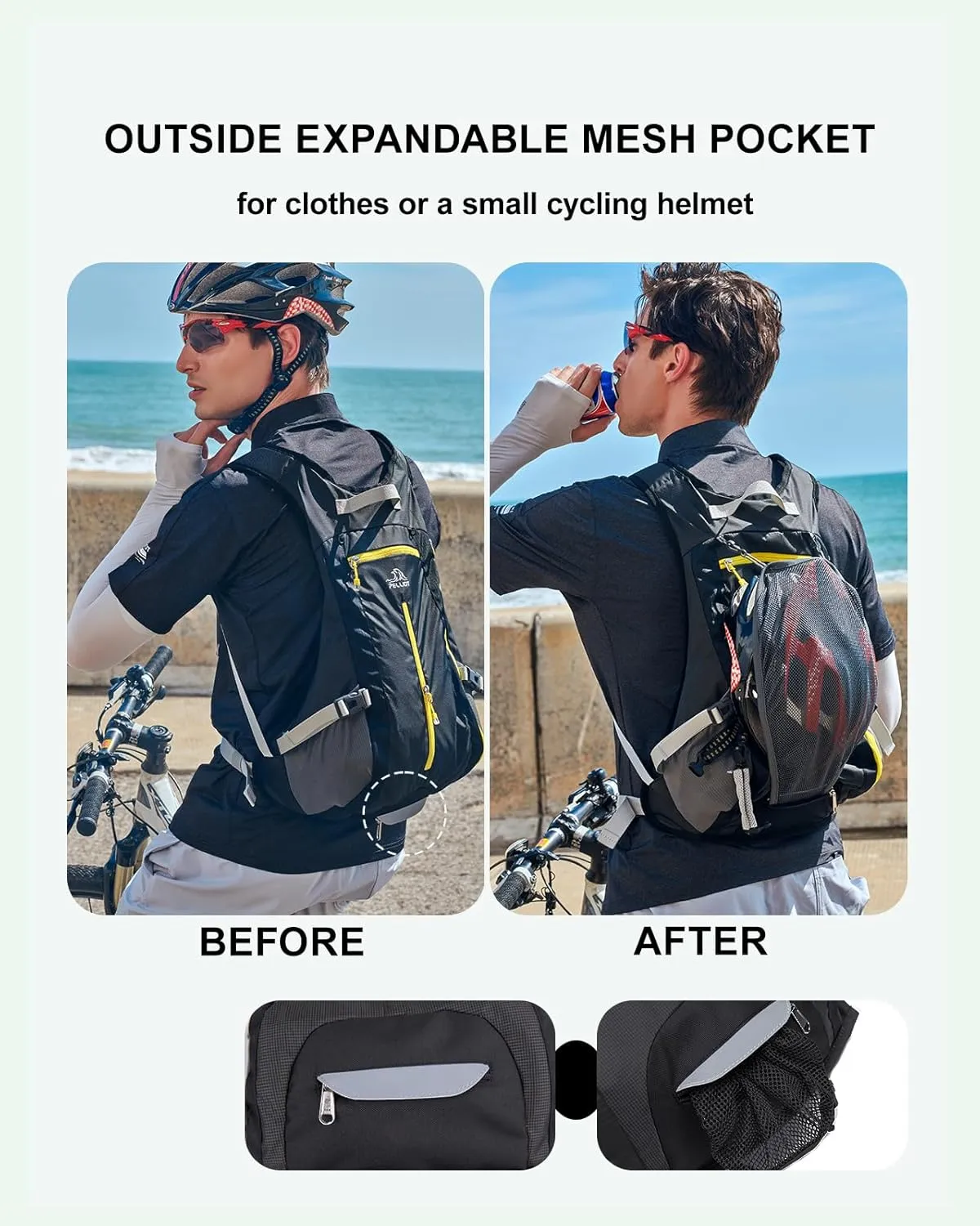 Small Hiking Backpack 15L Lightweight Travel Daypack Expandable Outdoor Back Pack for Women Men Black Yellow