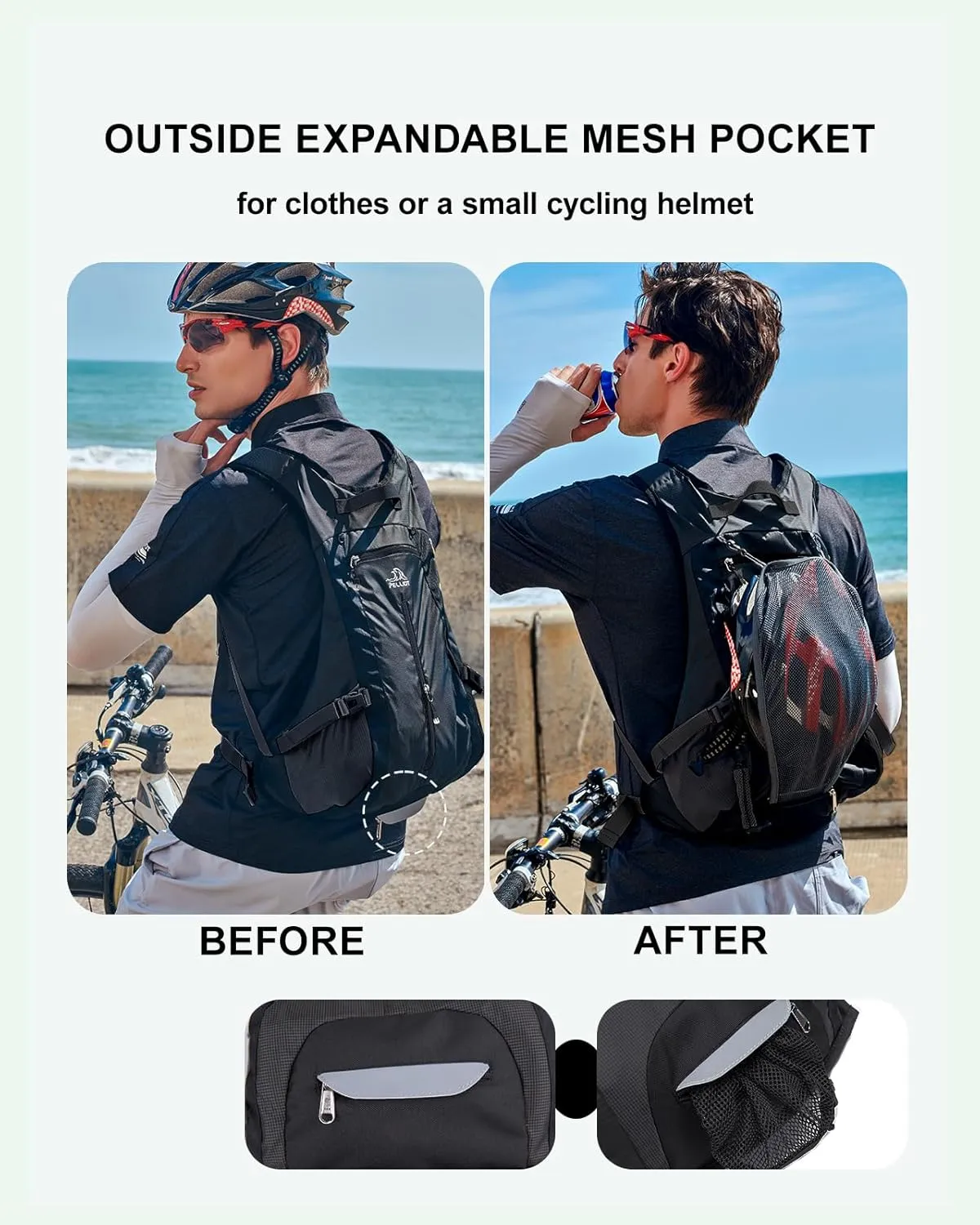 Small Hiking Backpack 15L Lightweight Travel Daypack Expandable Outdoor Back Pack for Women Men Black