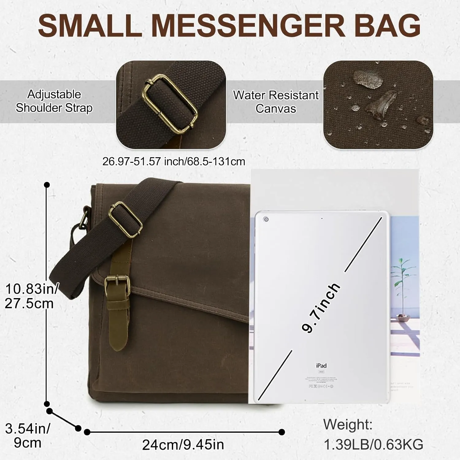 Small Messenger Bag,VONXURY Water Resistant Shoulder Bag Canvas Crossbody Purse for Women Men
