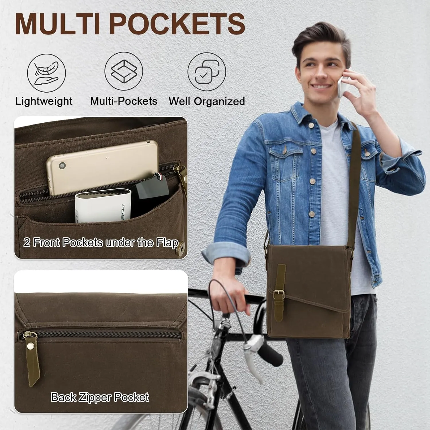 Small Messenger Bag,VONXURY Water Resistant Shoulder Bag Canvas Crossbody Purse for Women Men