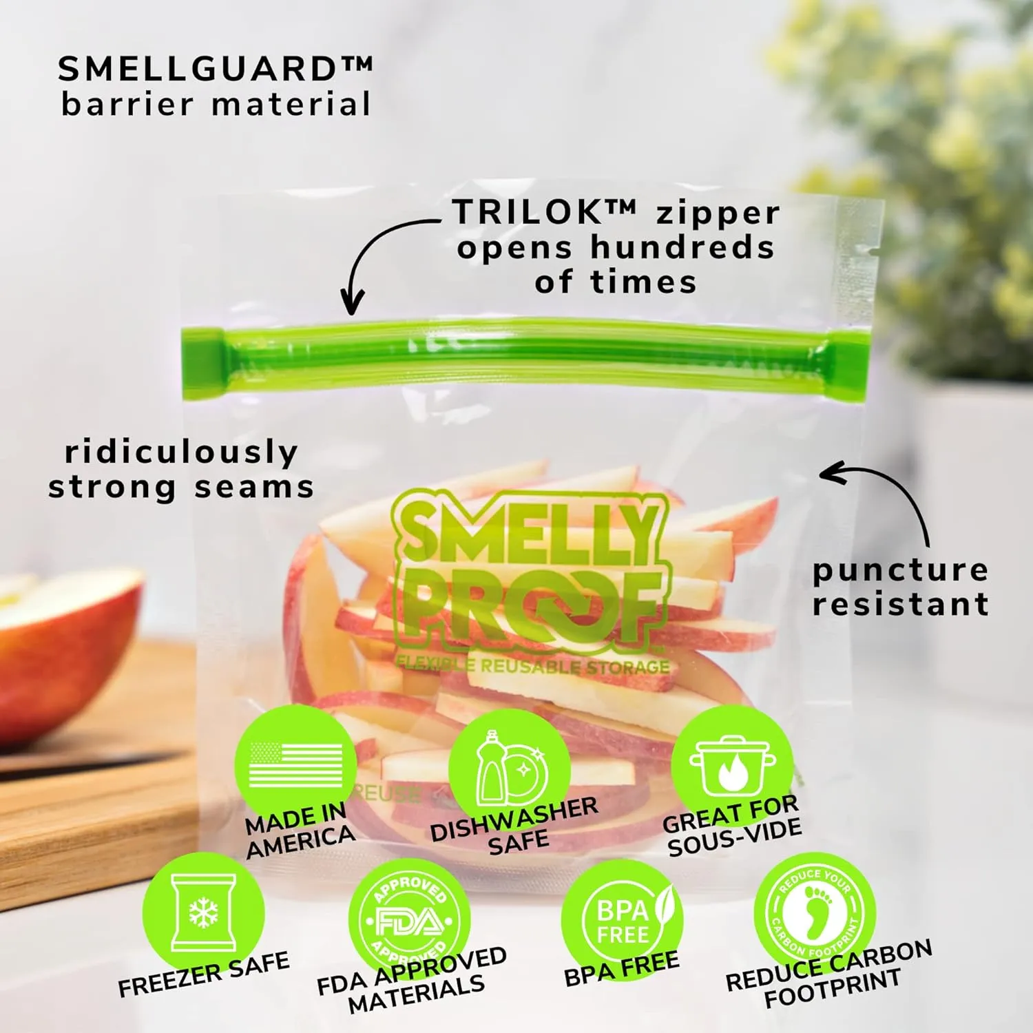Smelly Proof 25 x Expandable Stand-Up & Fill REUSABLE Food Storage Bags Designed, US Made, PEVA & BPA FREE, Reusable Freezer Bags, Dishwasher-Safe, Clear 3 mils STAND & FILL 4" x 3" - 25pk