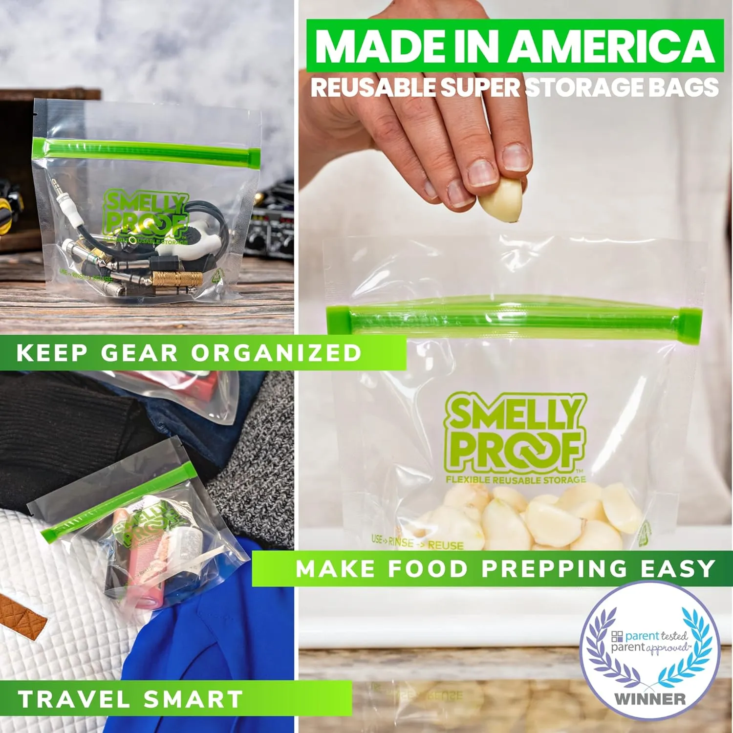 Smelly Proof 25 x Expandable Stand-Up & Fill REUSABLE Food Storage Bags Designed, US Made, PEVA & BPA FREE, Reusable Freezer Bags, Dishwasher-Safe, Clear 3 mils STAND & FILL 4" x 3" - 25pk