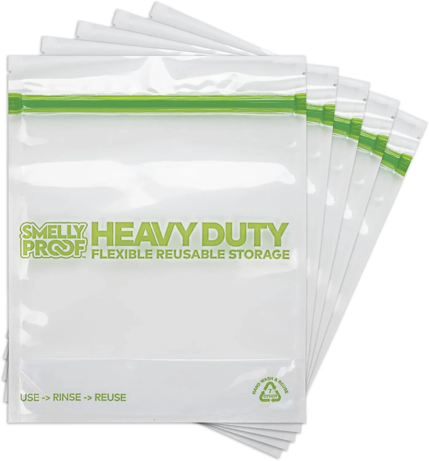Smelly Proof HEAVY DUTY Reusable STAND-UP Ziplock Bags for Food Storage, USA Made, NO PEVA & BPA FREE, Reusable Freezer Bags, Dishwasher-Safe, Triple Zip, CLEAR 5-mils LRG Quart 8.5" x 10" - 5pk