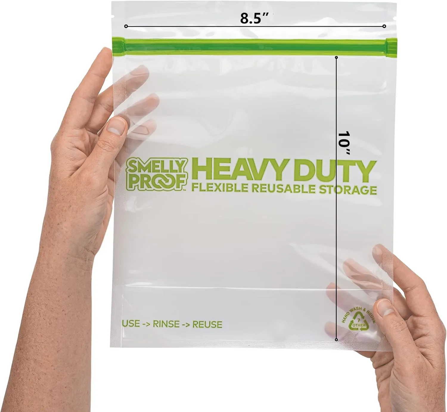 Smelly Proof HEAVY DUTY Reusable STAND-UP Ziplock Bags for Food Storage, USA Made, NO PEVA & BPA FREE, Reusable Freezer Bags, Dishwasher-Safe, Triple Zip, CLEAR 5-mils LRG Quart 8.5" x 10" - 5pk